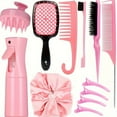 thumbnail image 1 of 12pcs/Set Hair Styling Comb Set, Detangling Hair Brush For All Hair Types, Detangler Brush Teasing Hair Brush Rat Tail Comb Edge Brush, Silicone Scalp Massager Shampoo Brush For Shower-Pink, 1 of 7