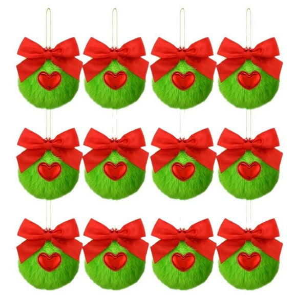 12pcs Set Lime Green Christmas Balls 2.36in Plush Hanging Ball Decoration for Xmas Tree Holiday Party Home Decor