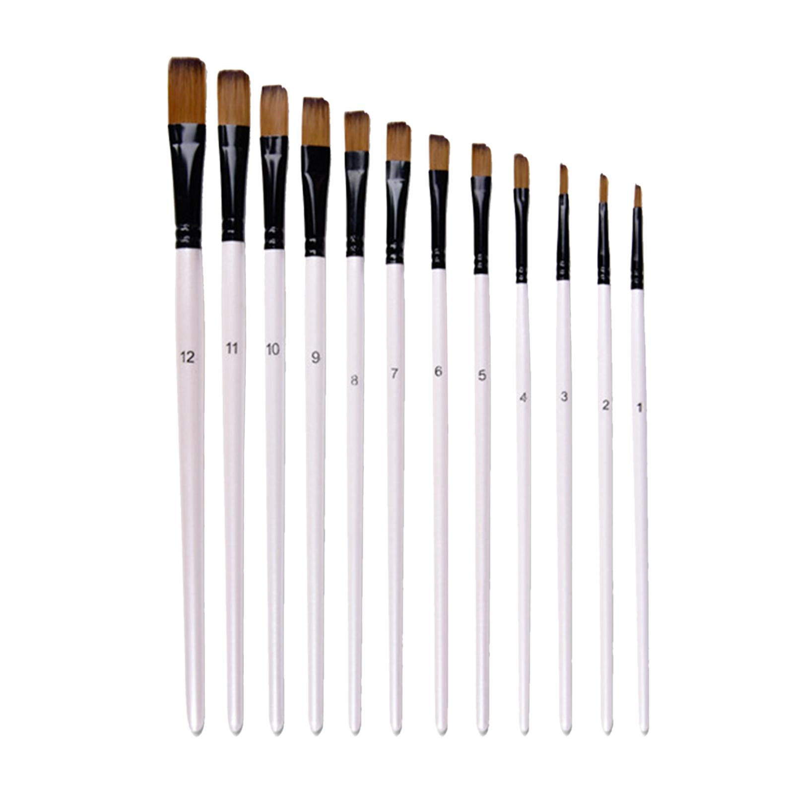 12pcs / Set Painting Brush Set, Wooden Handle Acrylic Paint Brush Set,  Nylon Art Painting Brushes with - Flat 