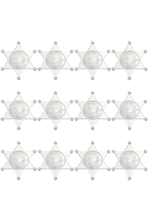 12pcs Sheriff Badges Western Cop Star Deputy Badge Plastic Brooch Police Badges Pin Old West Prop Cowboy Party Decoration Badge for DIY handcrafting