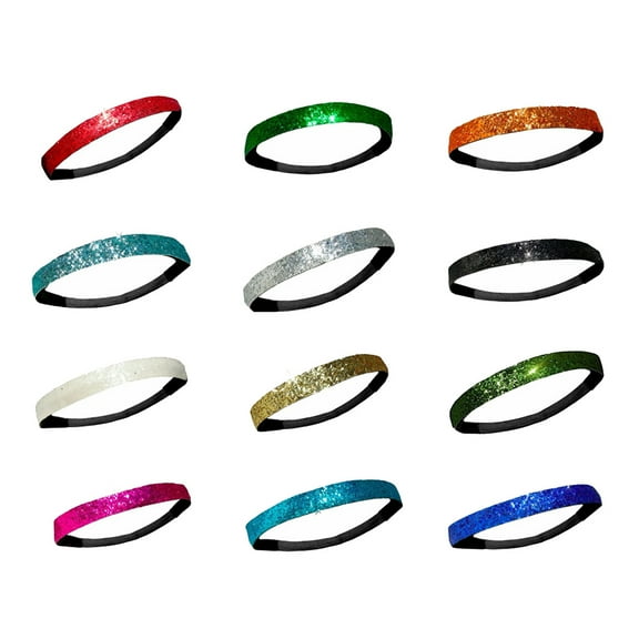 OUNONA Candy Color Sport Headbands Assorted Glitter Elastic Hair Bands for Decoration 12Pcs