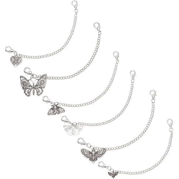 12pcs Shoe Chains 6 Styles Shoe Decoration Charms Butterfly Pendant Boot Chain Metal Shoe Chain Decoration Shoes Accessory for Women Men Sneakers Casual Shoes Boots Shoe Decor Platinum 1 Set