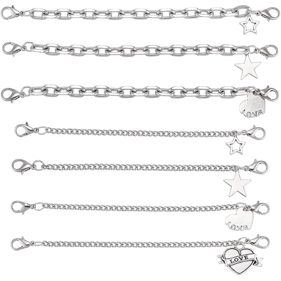 12pcs Shoe Chains Shoelace Charms Boot Decorations Heart Star Charms with 2 Styles Chains Goth Punk Style Chains for Sneakers High Heels Purse Keychain Accessories 1.3~6.5 Inch grey