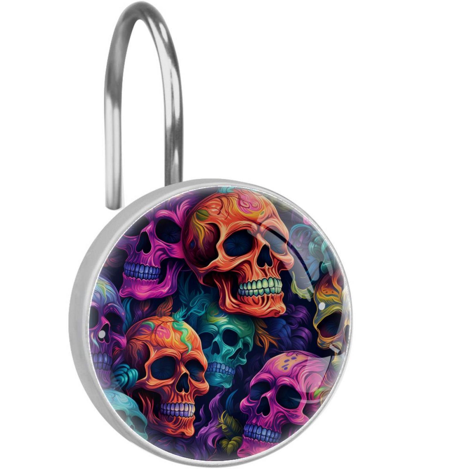 12pcs Shower Curtain Hooks, Colorful Skulls Decorative Shower Curtain