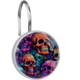 12pcs Shower Curtain Hooks, Colorful Skulls Decorative Shower Curtain
