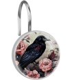 12pcs Shower Curtain Hooks, Crow and Flower Decorative Shower Curtain