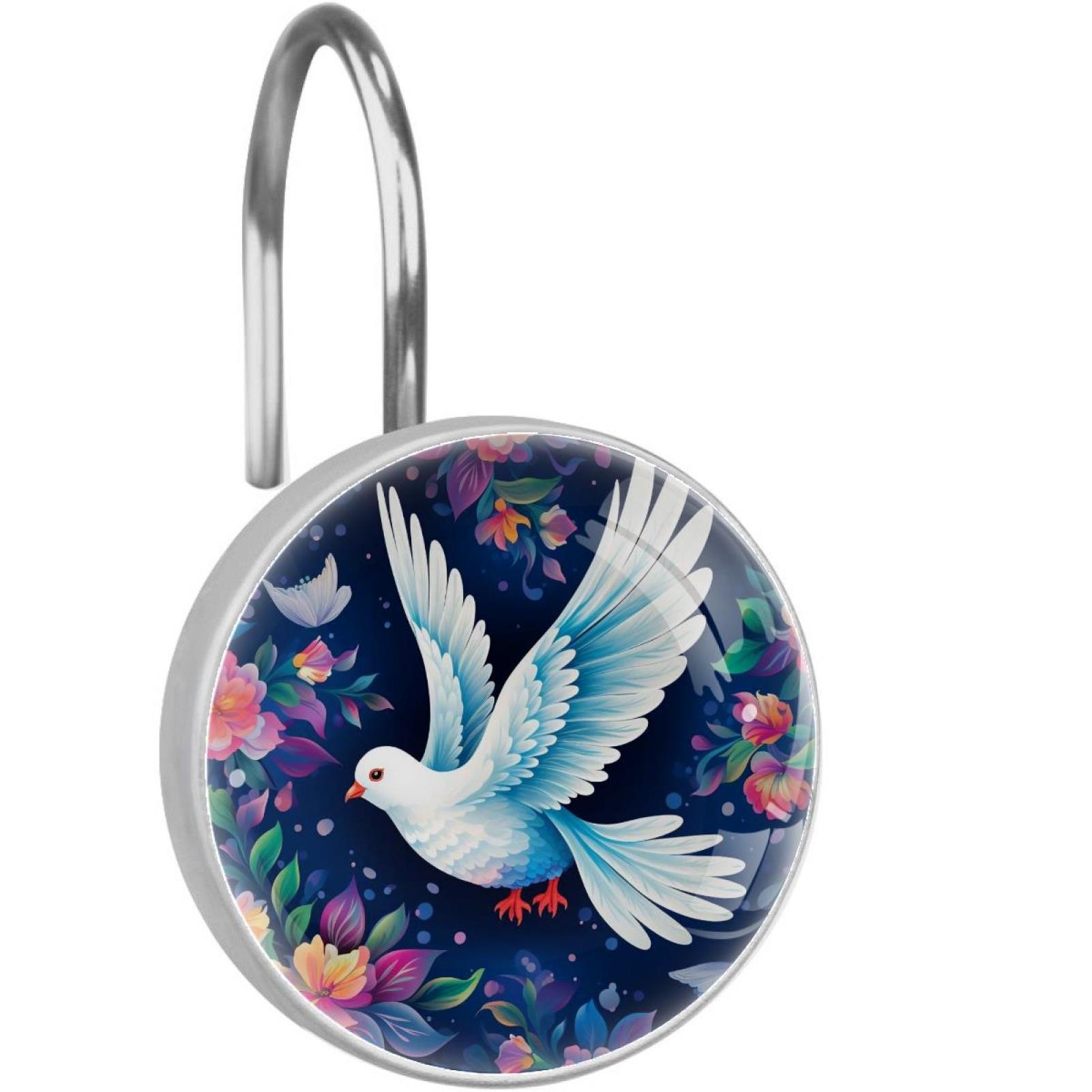 12pcs Shower Curtain Hooks, Floral Pigeon Decorative Shower Curtain