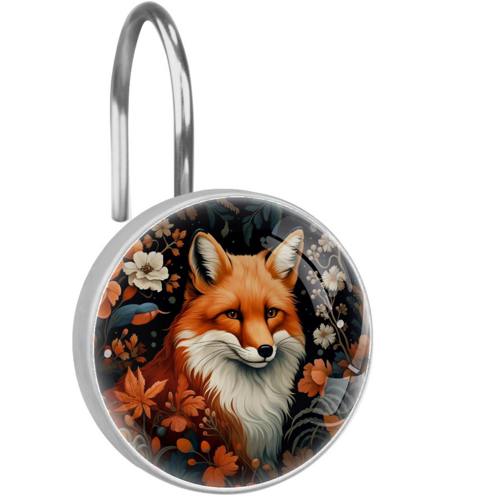 12pcs Shower Curtain Hooks, Flowers Fox Decorative Shower Curtain Rings
