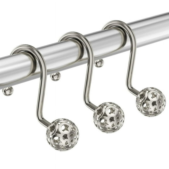 12pcs Shower Curtain Hooks,Metal Decorative Shower Curtain Hooks Rust Proof,Nickel Shower Hooks for Shower Curtain Liner