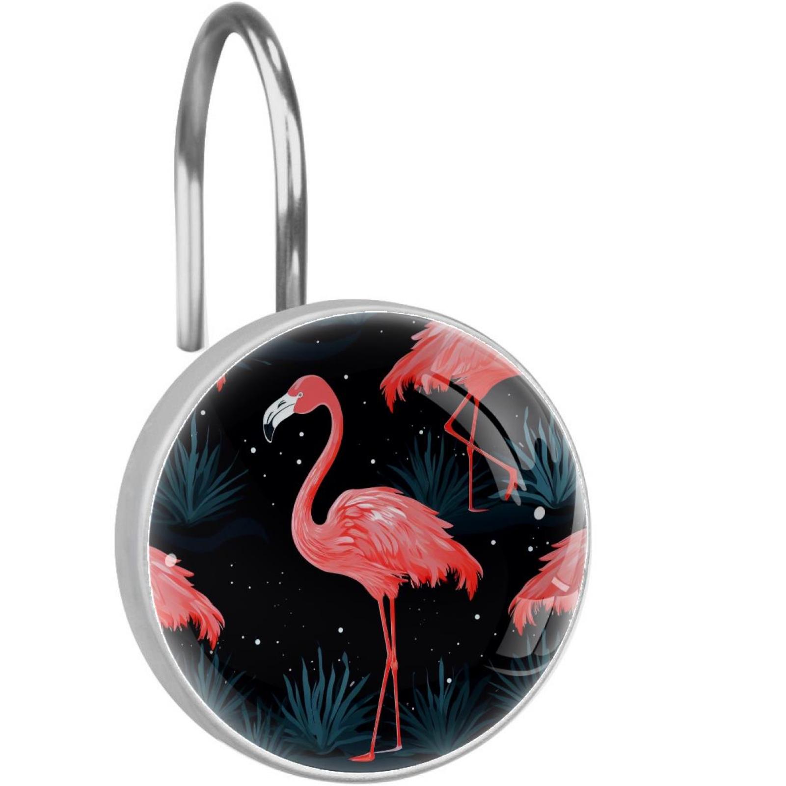 12pcs Shower Curtain Hooks, Tropical Flamingo Decorative Shower Curtain