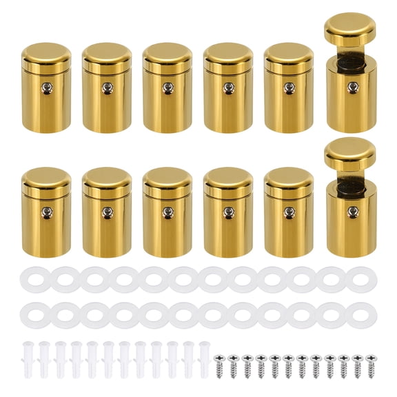 12pcs Side Clamp Standoffs, 3/4" x 1" Gold Aluminum Standoff Screws Wall Sign Mounting Hardware Edge Grips for Acrylic Signs, Hanging Picture Frame, Advertising