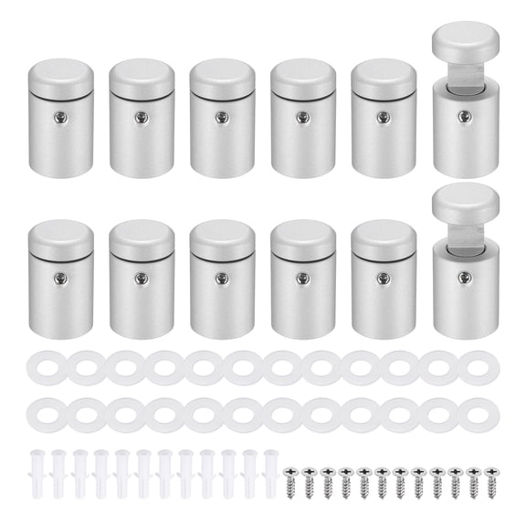 12pcs Side Clamp Standoffs, 3/4" x 1" Silver Aluminum Standoff Screws Wall Sign Mounting Hardware Edge Grips for Acrylic Signs, Hanging Picture Frame, Advertising