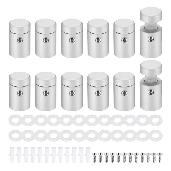 12pcs Side Clamp Standoffs, 5/8" x 3/4" Silver Aluminum Standoff Screws Wall Sign Mounting Hardware Edge Grips for Acrylic Signs, Hanging Picture Frame, Advertising
