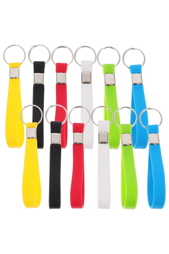 12pcs Silicone Band Keychain Wristlet Silicone Wristbands Party Wrist Bracelet With Keyring