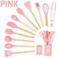 thumbnail image 1 of QFN 12pcs Silicone Kitchen Utensils Set – Heat Resistant, Non-Stick, Wooden Handles – Holiday Gift Pink, 1 of 11