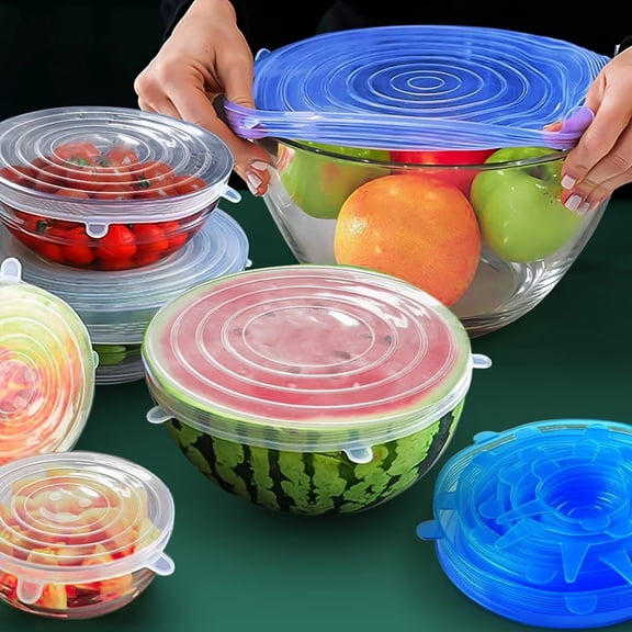 12pcs Silicone Stretch Lids, Food Storage Lids For Bowls, 6*2 Different Sizes To Fit Most Containers, Dishwasher And Refrigerator Safe Storage, Kitchen Supplies