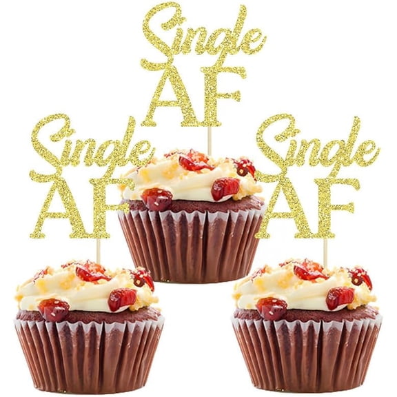 12pcs Single AF Cupcake Toppers Gold Glitter Break Up Single Boy Bye Cake Picks Decorations for Divorce Break Up Party Decorations Thank You Next Party Supplies 