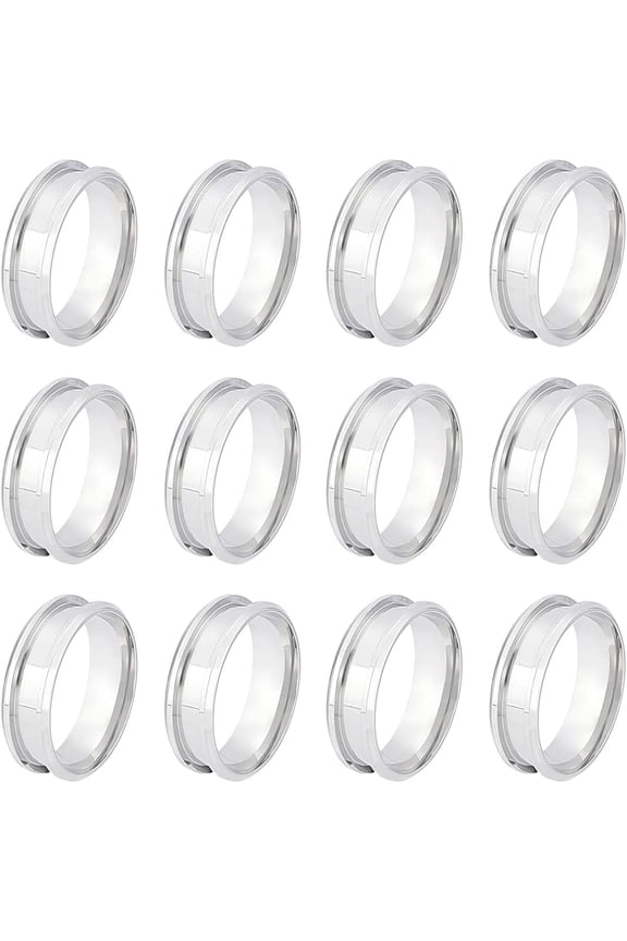 12pcs Size 12 Blank Core Ring Stainless Steel Finger Ring Grooved Finger Ring Inlay Ring Round Empty Ring Blanks with Velvet Pouches for Jewelry Making grey