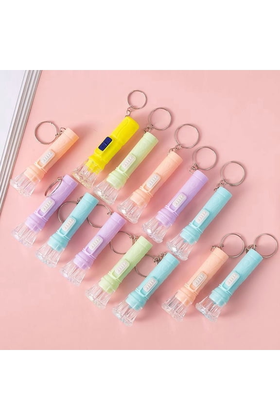 12pcs Small Flashlight Bright Light LED Lighting Gift Practical Lighting Keychain LED Pendant Bulk Mixed Macaron Color Party Gift Stuffer Family Classroom Reward Prizes Back