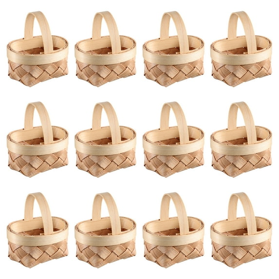 12pcs Small Woven Baskets Wooden Candy Containers Mini Gift Wooden Baskets Party Favor Holders