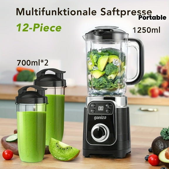 12pcs Smoothie Crusher Blender - 43oz Large Cup + 224oz Portable Cups, Automatic Smart Tech & Speed Controls, Personal Kitchen Smoothie/Milkshake Maker, Perfect Christmas Gift