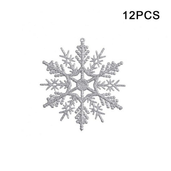 12pcs Snowflake Ornaments Plastic Glitter Snow Flakes Ornaments for Winter Christmas Tree Decorations 4inch Size Craft Snowflakes