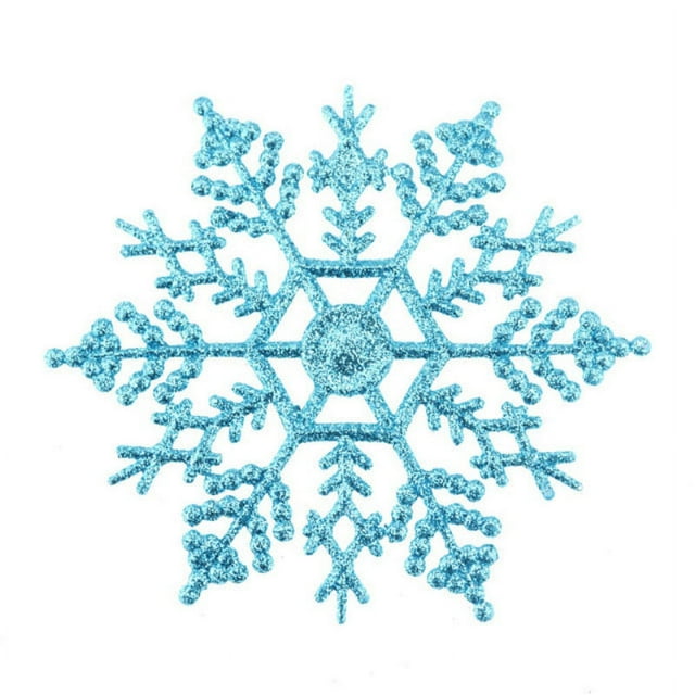 12pcs Snowflake Ornaments Plastic Glitter Snow Flakes Ornaments for Winter Christmas Tree Decorations Craft Snowflakes, Blue