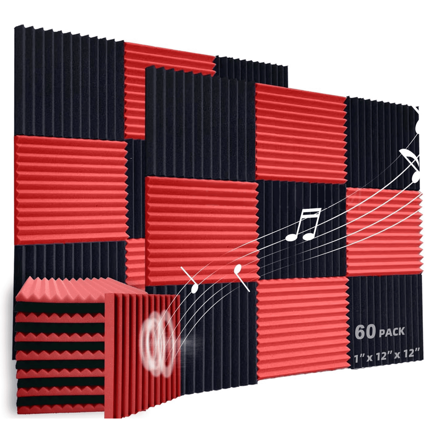 60 Pack Acoustic Foam Panels 1 "x12 "x12" Rapid Recovery Acoustic Wall