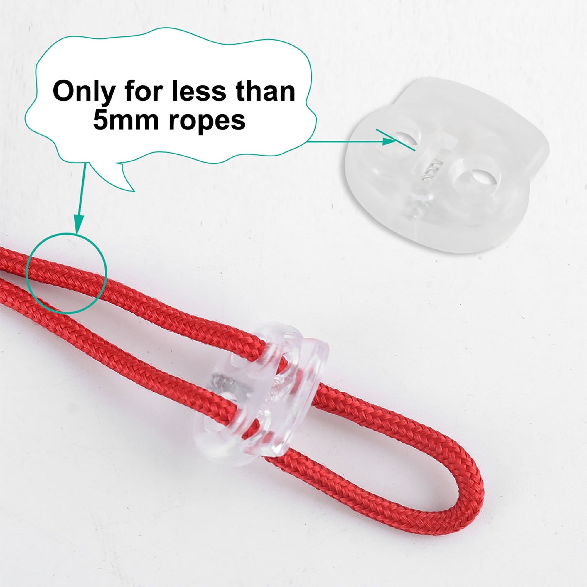 12pcs Spring Cord Locks Plastic Rope End Fastener Double Holes Toggle  Stoppers Sliders Rope Clip Fastener Clear 