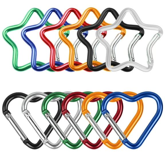 12pcs Spring Loaded Gate Heart Shape Carabiner Security Locking Carabiner for Travel and Fishing
