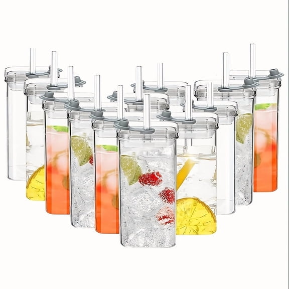 12pcs Square Glass, BPA-free, High Borosilicate Material 13oz Capacity Coffee Cup, Suitable for Office, Home, Travel Drinking Utensils, Gifts for Her, Hot Drinks, Cold Drinks, Kitchen!