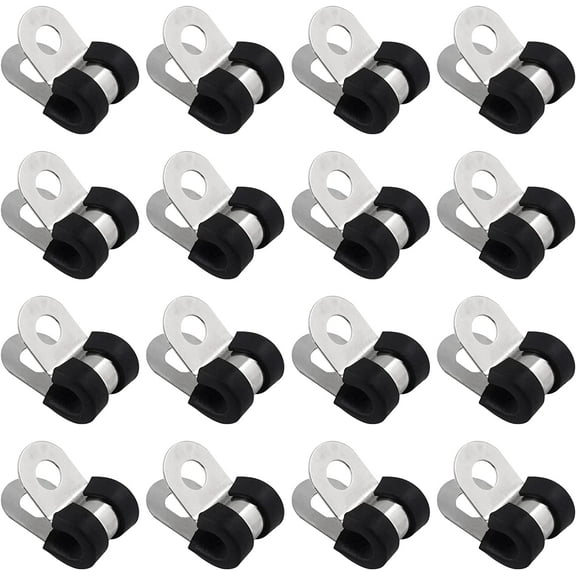12pcs Stainless Steel Cable Clamp, 1/4 Rubber Cushioned Insulated Clamp Hose Clamps Pipe Clamps Metal Clamp Tube Holder Fastener for Tube Pipe Wire Cord Installation