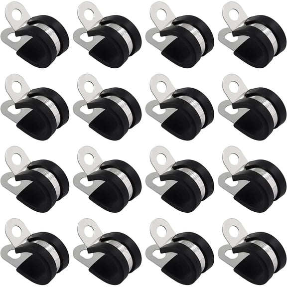 12pcs Stainless Steel Cable Clamp, 5/8 Rubber Cushioned Insulated Clamp Hose Clamps Pipe Clamps Metal Clamp Tube Holder Fastener for Tube Pipe Wire Cord Installation