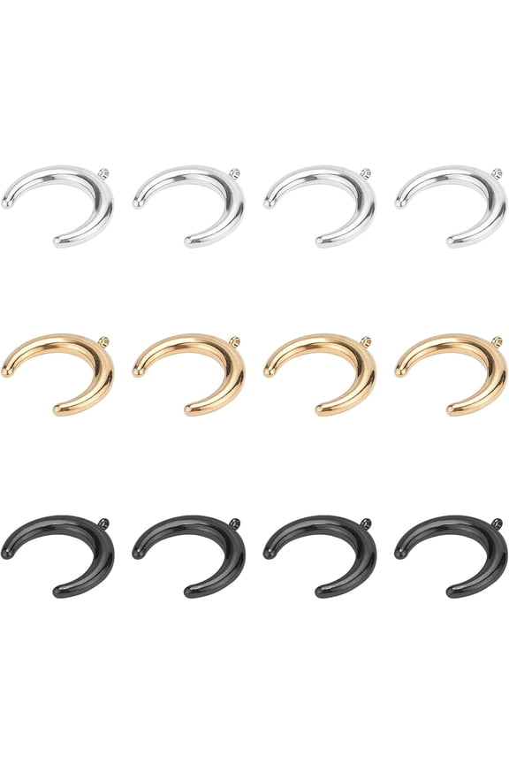 12pcs Stainless Steel Crescent Moon Pendants 3 Colors Double Horns Pendants 2mm Hole Moon Pattern Charms Metal Crescent Moon Charms Moon Pendant for DIY Jewelry Making Necklace Bracelet grey