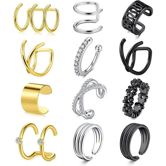 12pcs Stainless Steel Ear Cuff Mulit-Color Ear Clips Ring Briana Williams No Piercing Earrings Set