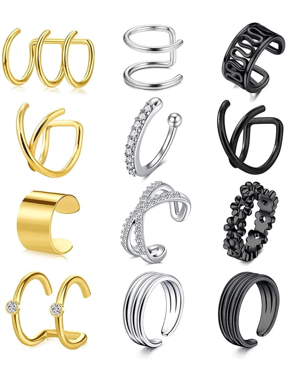 12pcs Stainless Steel Ear Cuff Mulit-Color Ear Clips Ring Briana Williams No Piercing Earrings Set