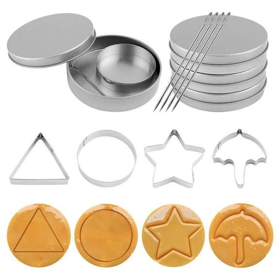 12pcs Stainless Steel Game Cookie Cutters,  Candy Sugar Making Tools with Umbrella, Triangle, Star, Round Biscuit Molds for Christmas, Valentine's Baking Kits, Tin Boxed Party Favors