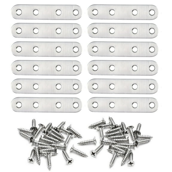 12pcs Stainless Steel Heavy Duty Straight Flat Plate Bracket Connector Furniture