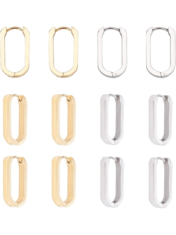 12pcs Stainless Steel Huggie Hoop Earrings 21mm Long Oval Endless Hoop Earrings 2 Colors Hypoallergenic Huggie Earrings Sleepers Sleeper Earrings Piercing Earrings Small Hoop Earrings Set for DIY