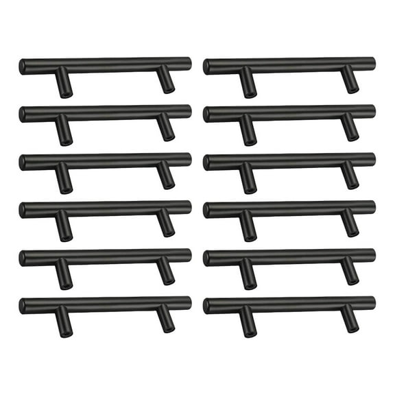 12pcs Stainless Steel Kitchen Cabinet Handles Drawer Pulls Cupboard Handles T Bar Furniture for Bathroom Wardrobe Dresser Black