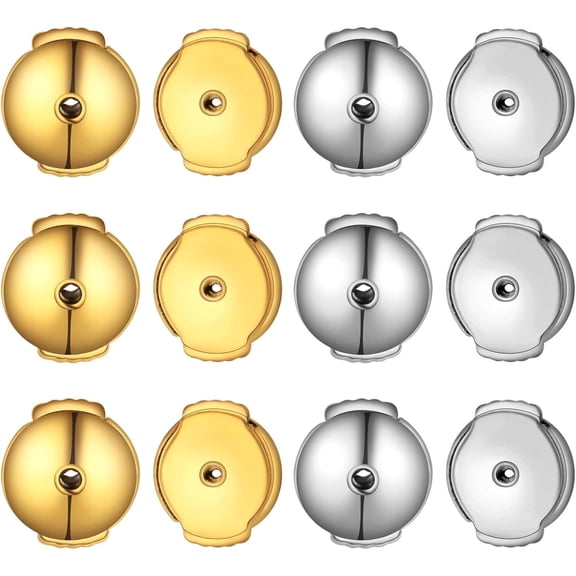 12pcs Stainless Steel Locking Earring Backs Hypoallergenic Secure No-Pain Spring Earring Backs Stoppers Replacements for DIY Diamond Studs Earrings Notched Posts, 2 Colors