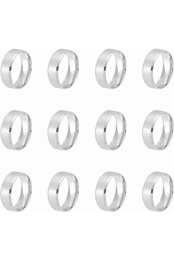 12pcs Stainless Steel Matte Platinum Band Rings Size 11 Laser Inscription Plain Blank Finger Ring Metal Hypoallergenic Wedding Classical Ring with Velvet Pouches for Jewelry Making Gift diy