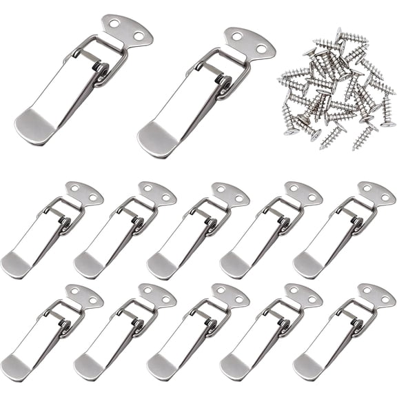 12pcs Stainless Steel Spring Toggle Lock with Clasp Buckle Latch for Cabinet Boxes Gift Suitcase Wooden Cases Silver