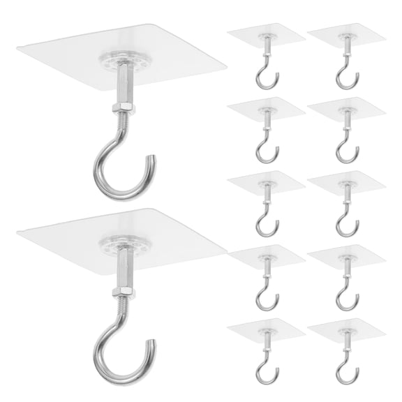 DEEPCRAFF 12Pcs Heavy Duty Ceiling Hooks Self Stick No Drill Strong Adhesive Hooks for Hanging Baskets Plants