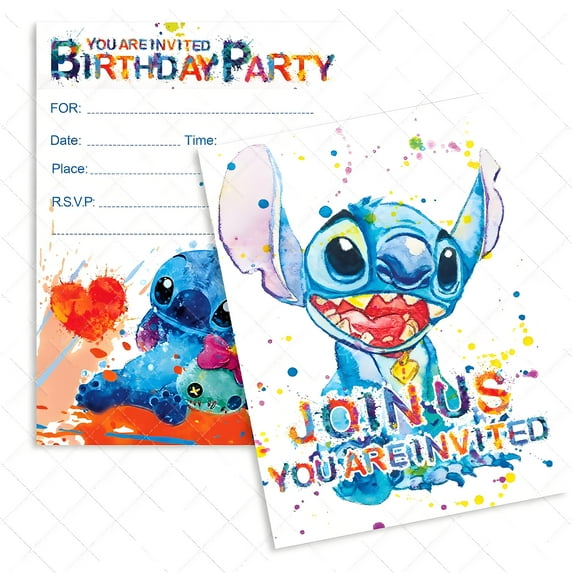 12pcs Stitch Fun Themed Birthday Invitations Fill-in Happy Birthday Party Invitations Postcard Style