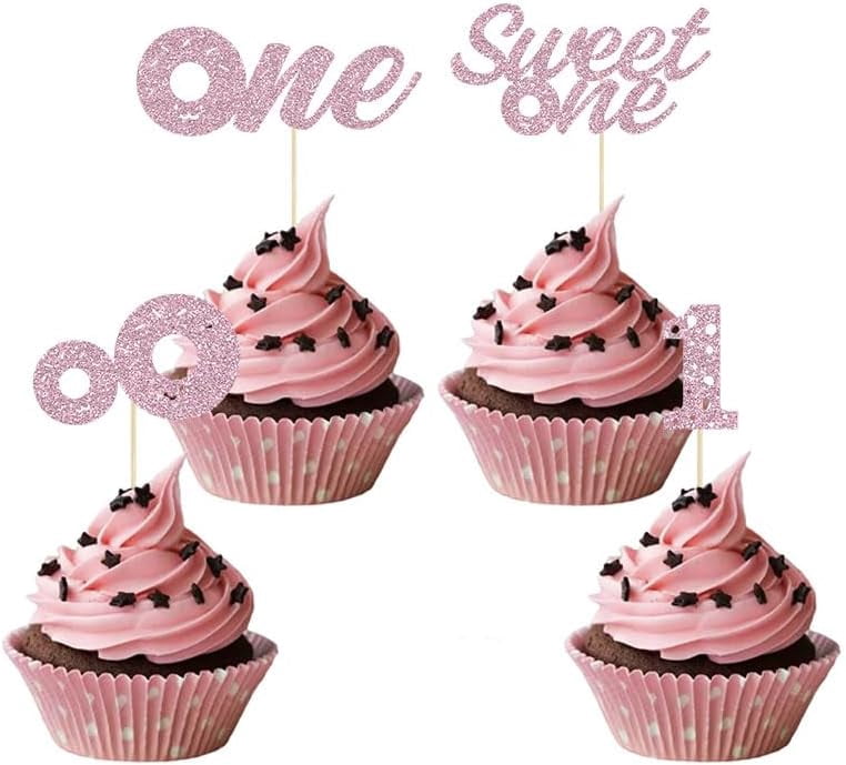 Donut Cake Toppers – 24-Pack Glitter Cupcake Picks For Birthday, Baby Shower, Party Decor