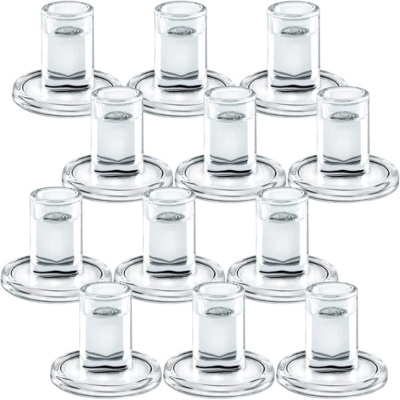 12pcs Taper Candle Holders, Glass Crystal Candlestick Holders Bulk, Clear Candle Holders for Dining Table Centerpiece