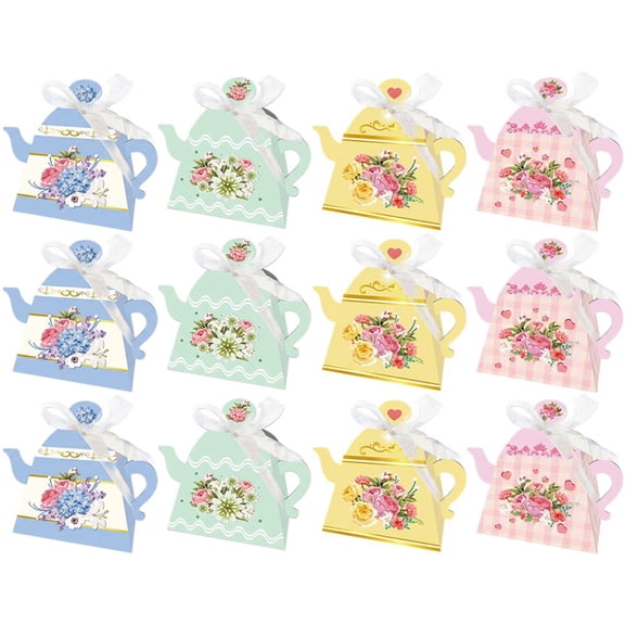 12pcs Tea Pot Party Gift Box 3D Cardboard Paper Sweet Box Gift Packaging Vintage Candy Boxes Favour Boxes