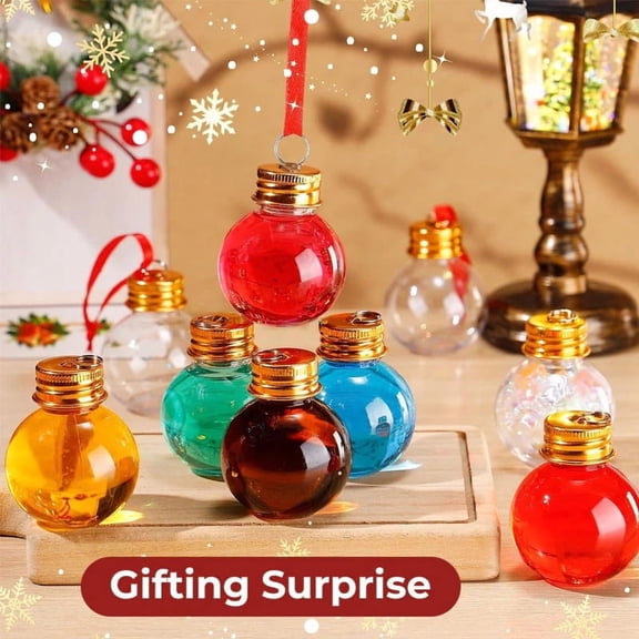 12pcs Thickened Plastic Ball Bottle With Lid - Christmas Decorative Container for Milk, Cold Drinks, Candies & Small Gifts, Reusable Transparent Bottle for Holiday Party Favors & Home Decor, 50ml,