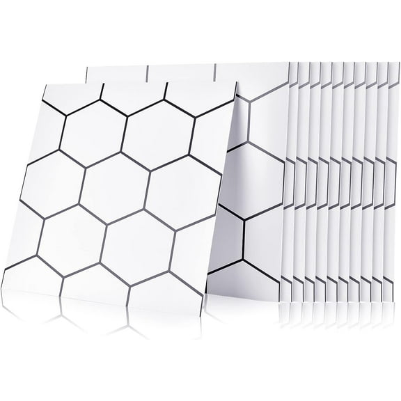 12pcs Tile Stickers Beehive Pattern Bathroom & Kitchen Tile Decals Oilproof Waterproof Sticker for DIY Mural Wallpaper Kitchen Backsplash Staircase Decor 30x30cm/11.8x11.8" Square